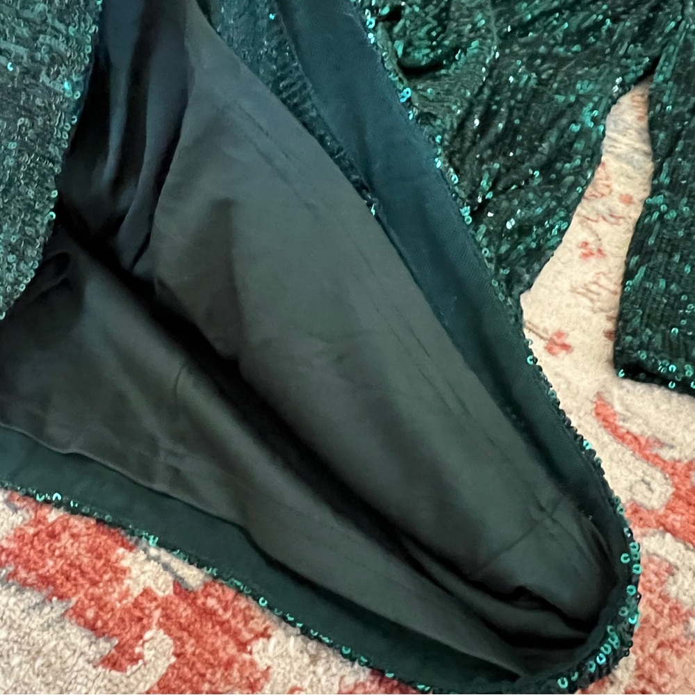 Badgley Mischka Womens Size 10 Sequin Wrap Sexy Emerald Green Short Mini Dress - Picture 5 of 9